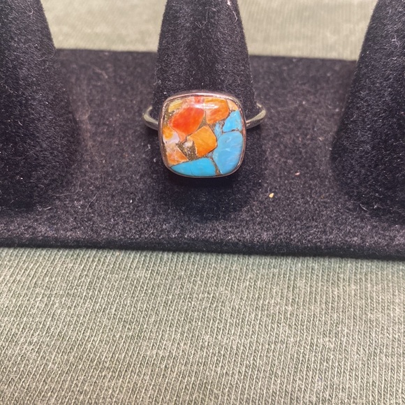 Solid Sterling Silver Spiny Turquoise Ring - Picture 2 of 4